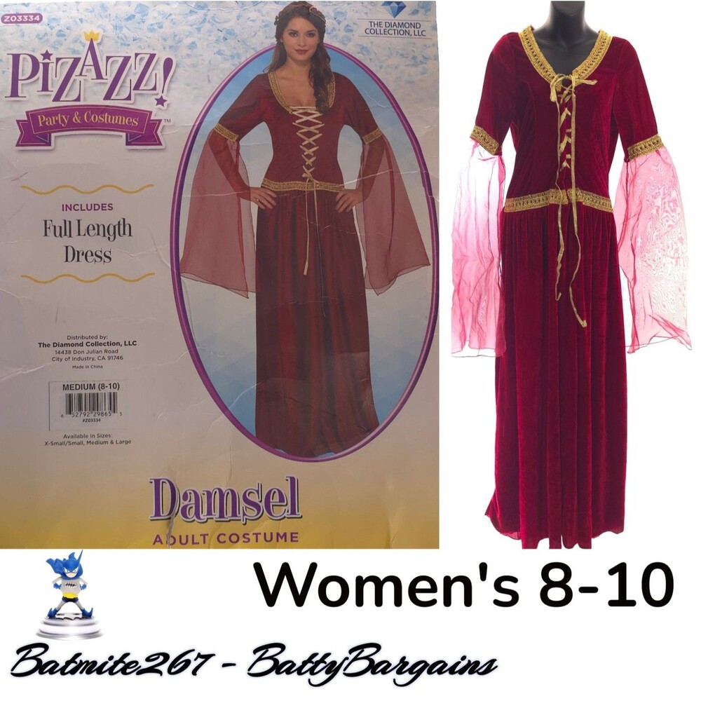 Medieval Renaissance Damsel Women's M Dress Pizazz Costume Burgundy Medium